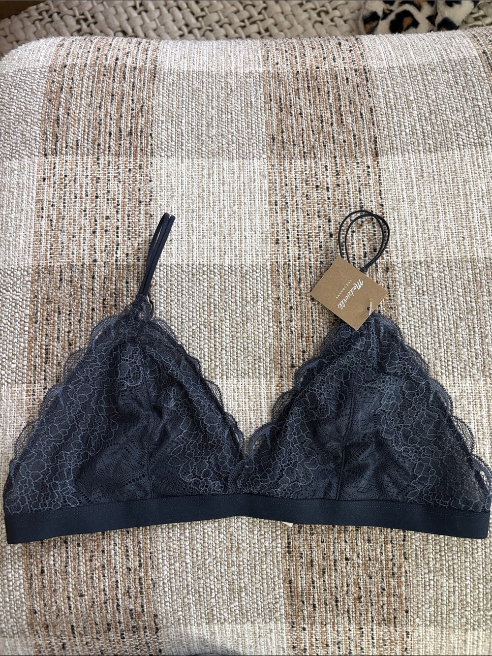 Madewell Lace Triangle Bralette in dark navy
